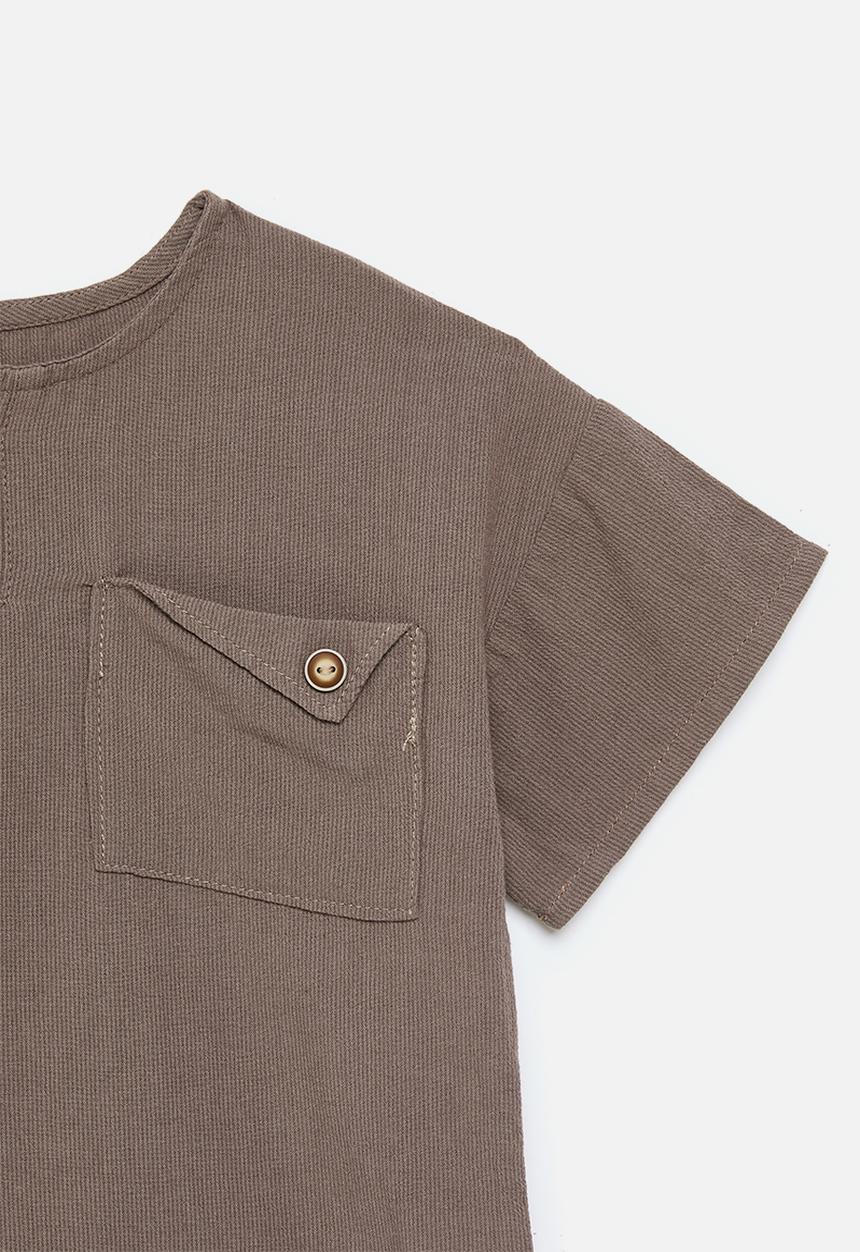 Pop Candy - Henley tee with single button-flap pocket - mocha brown