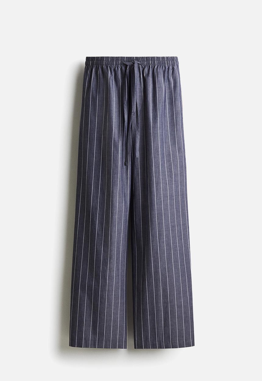 H&M - Cotton drawstring trousers - navy blue striped