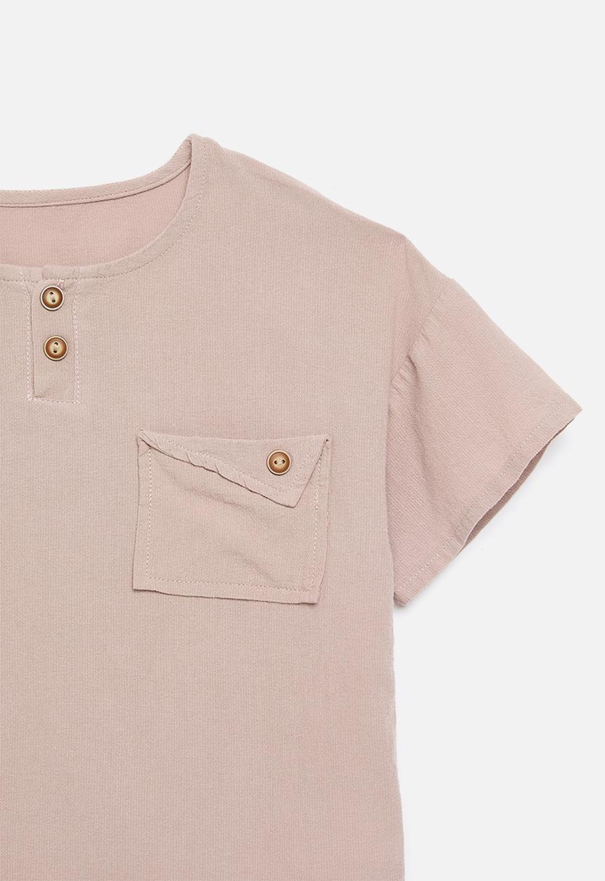 Pop Candy - Henley tee with single button-flap pocket - dusty pink
