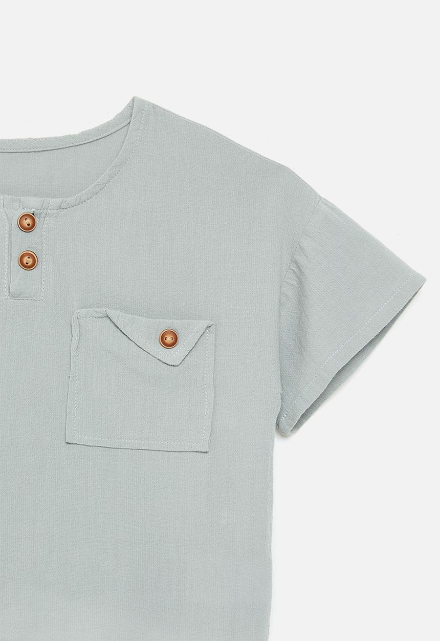 Pop Candy - Henley tee with single button-flap pocket - light grey