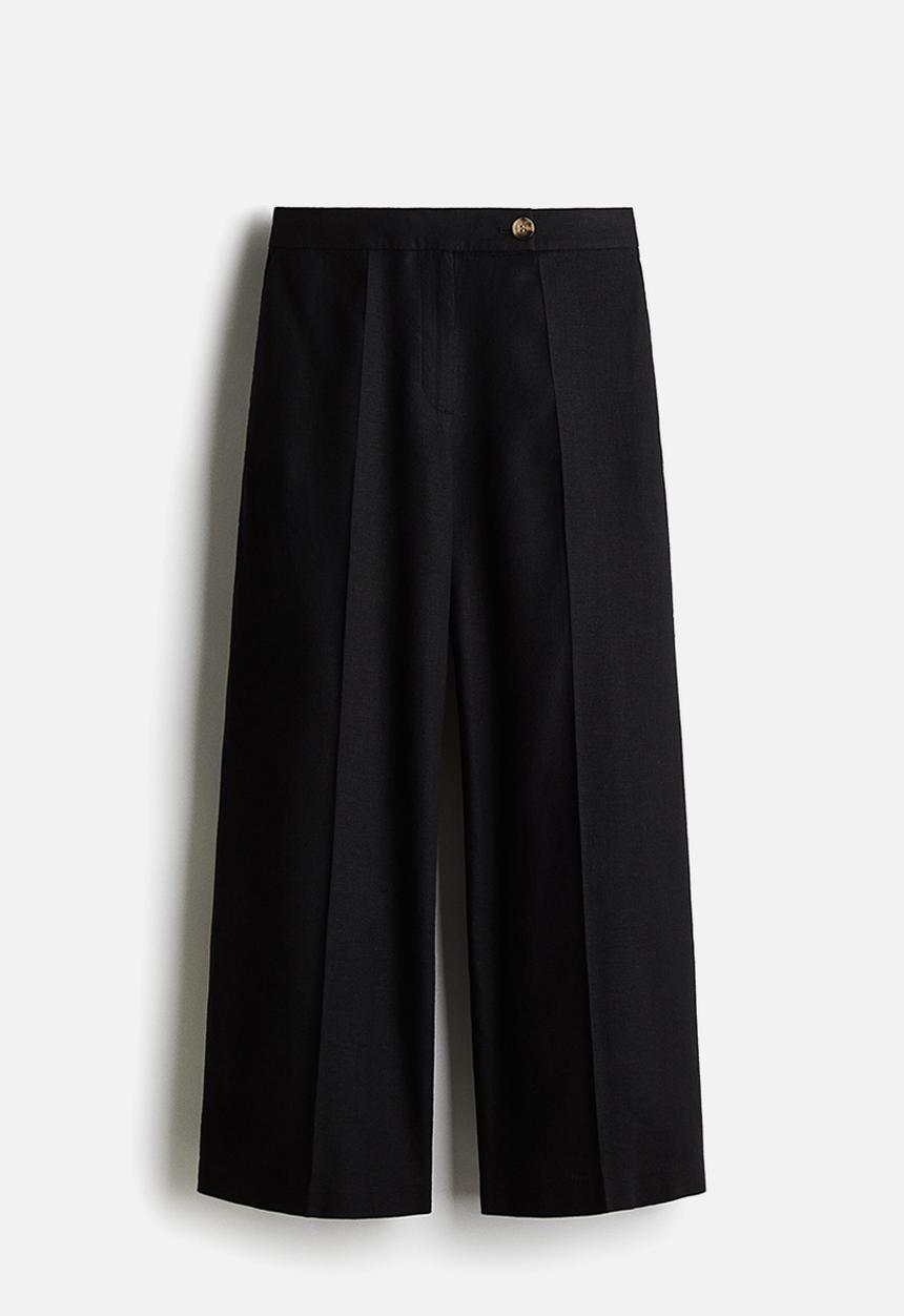 H&M - Tailored linen-blend trousers - black
