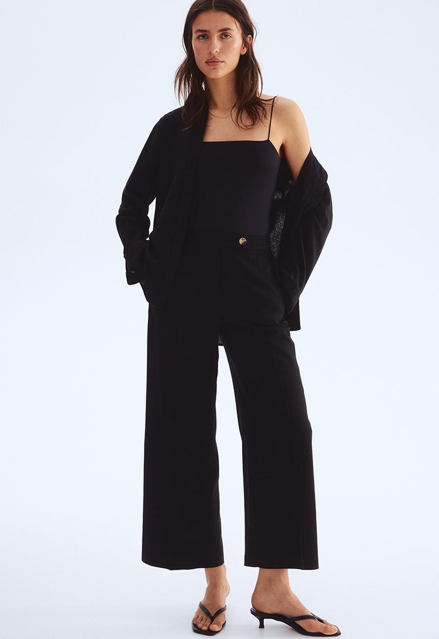 H&M - Tailored linen-blend trousers - black