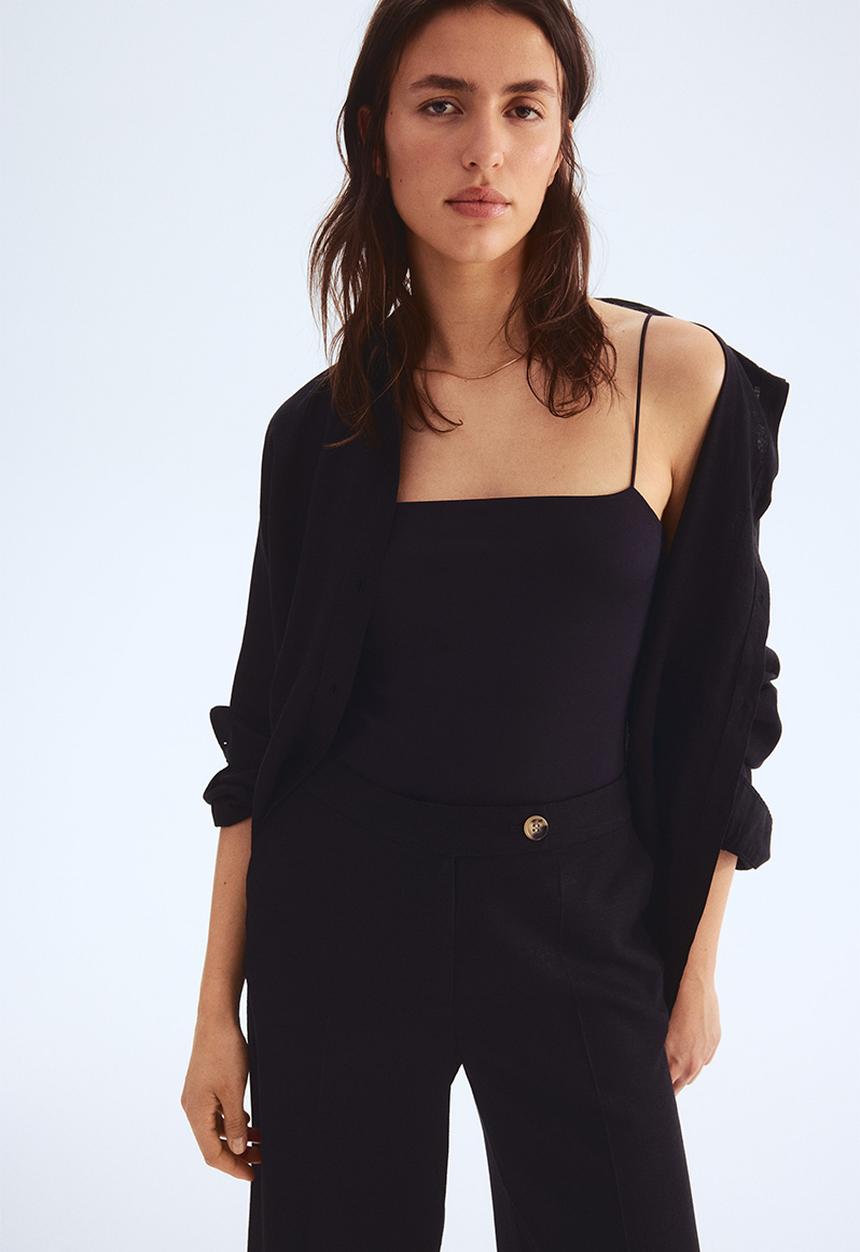 H&M - Tailored linen-blend trousers - black