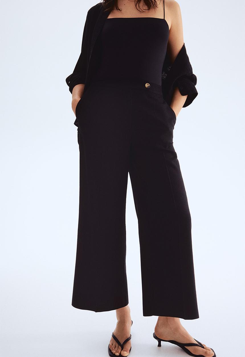 H&M - Tailored linen-blend trousers - black