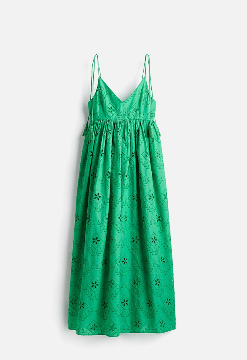 broderie anglaise dress green NWT GANNI Broderie Anglaise Eyelet Cotton Midi Dress Green Size 36 (US 4)  $395