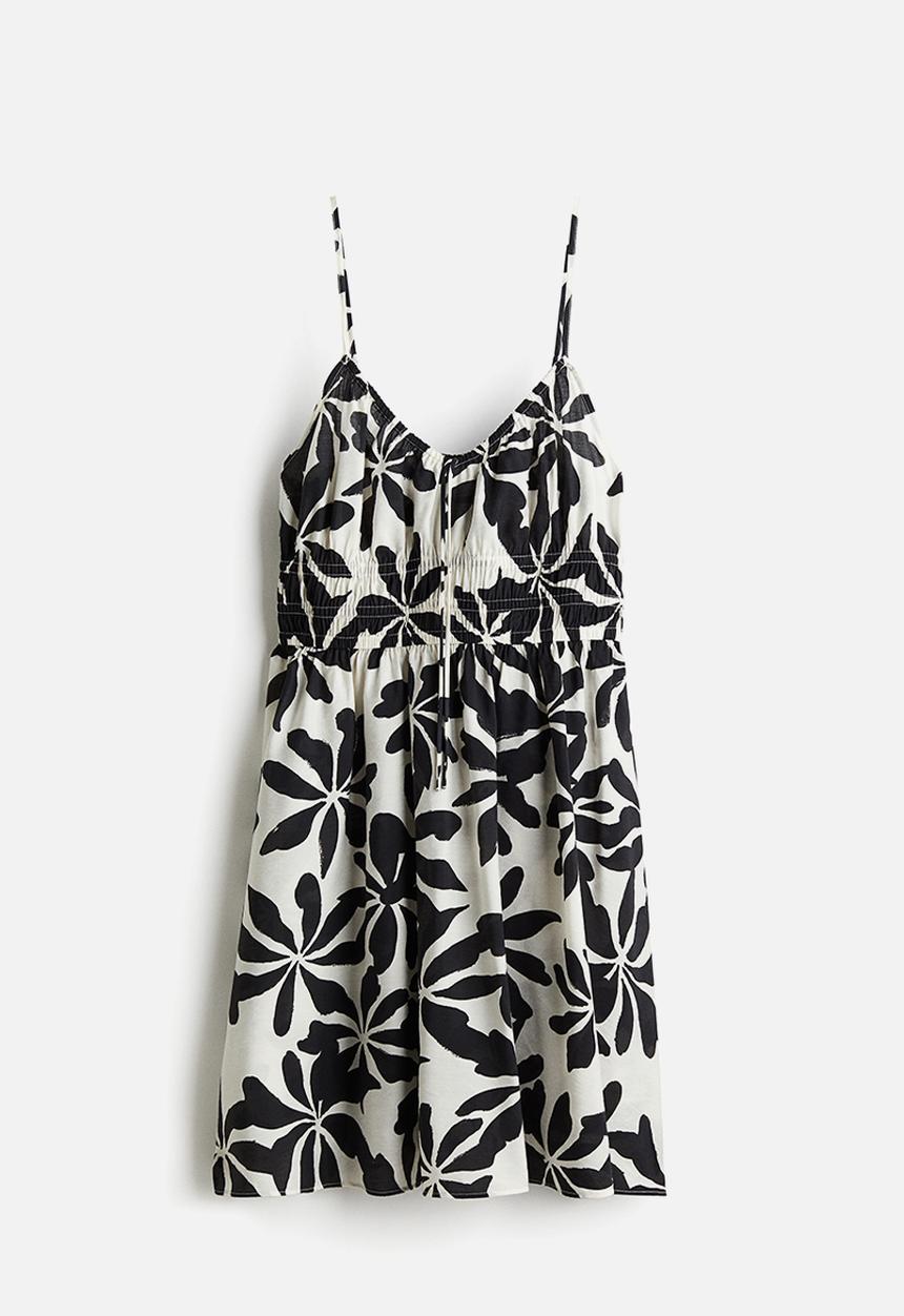 H&M - Smocked strappy dress - white & black floral