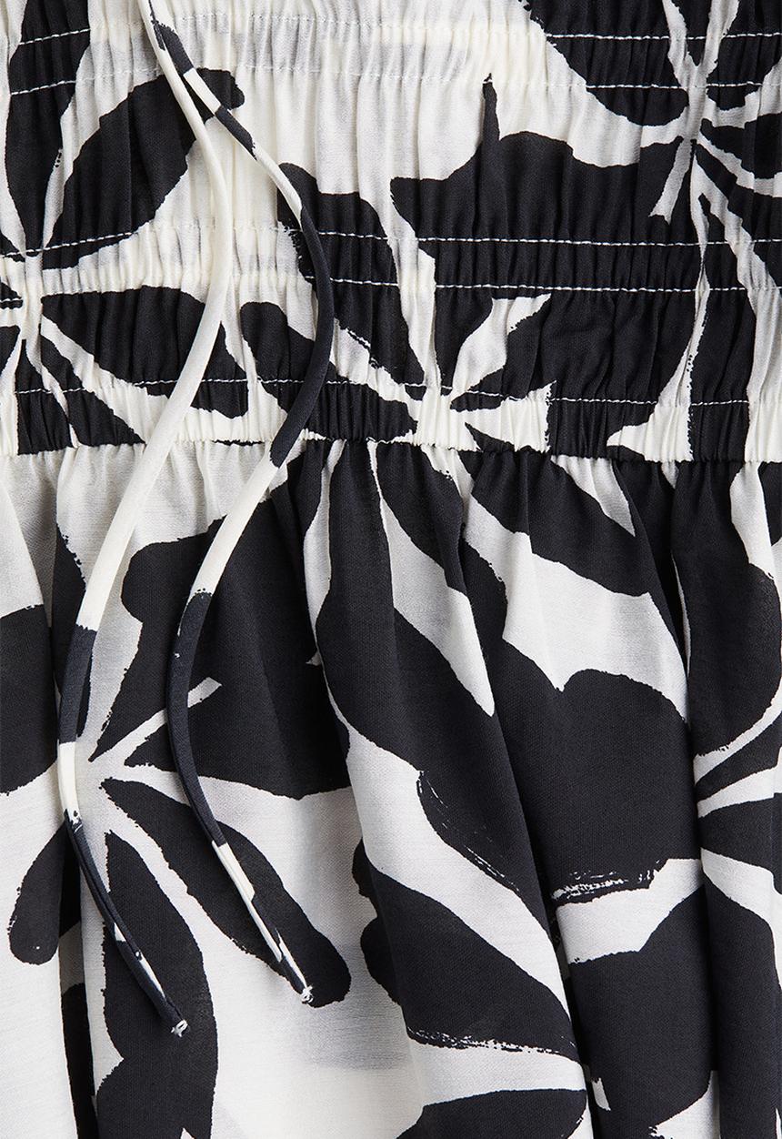 H&M - Smocked strappy dress - white & black floral