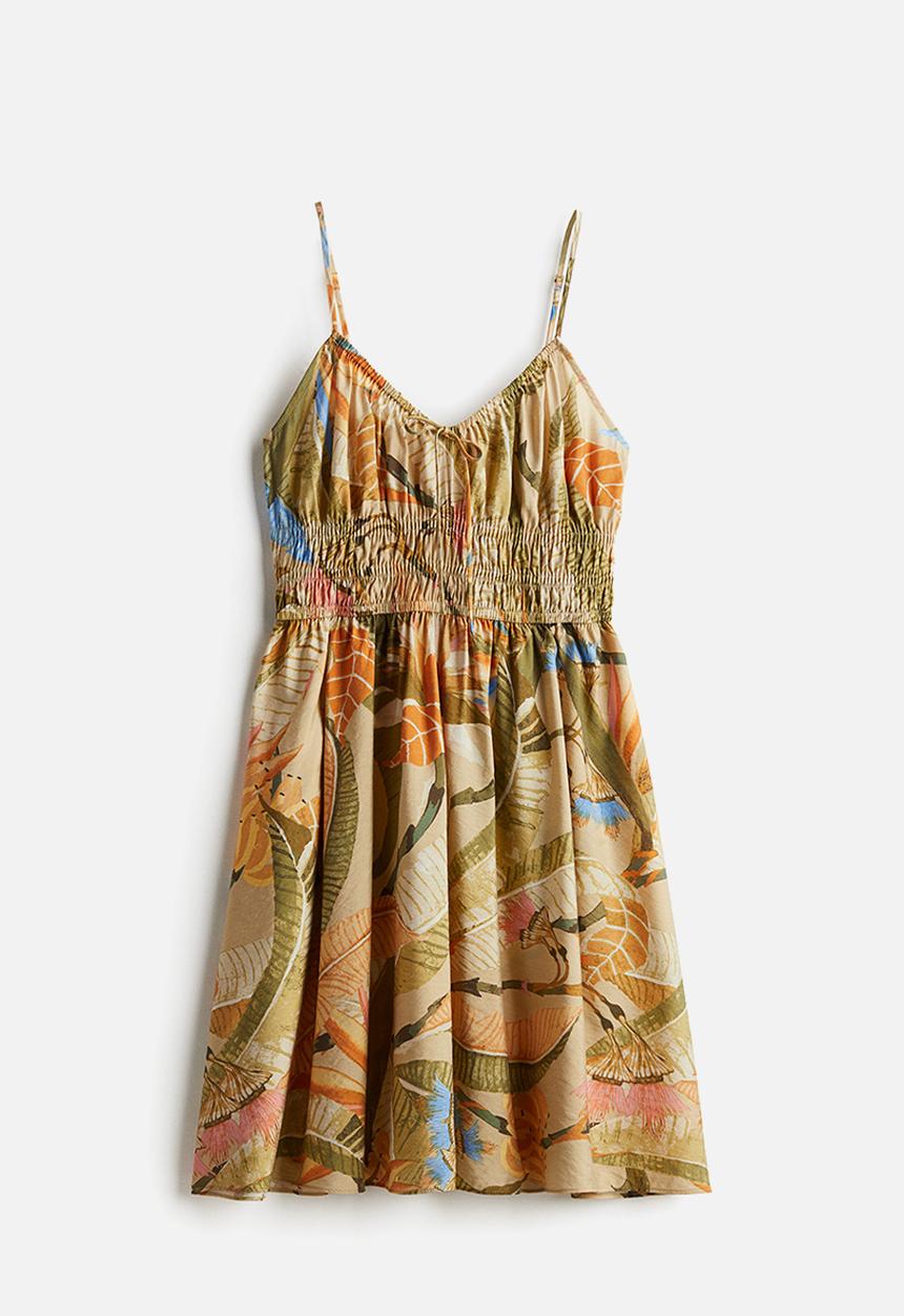 H&M - Smocked strappy dress - beige floral