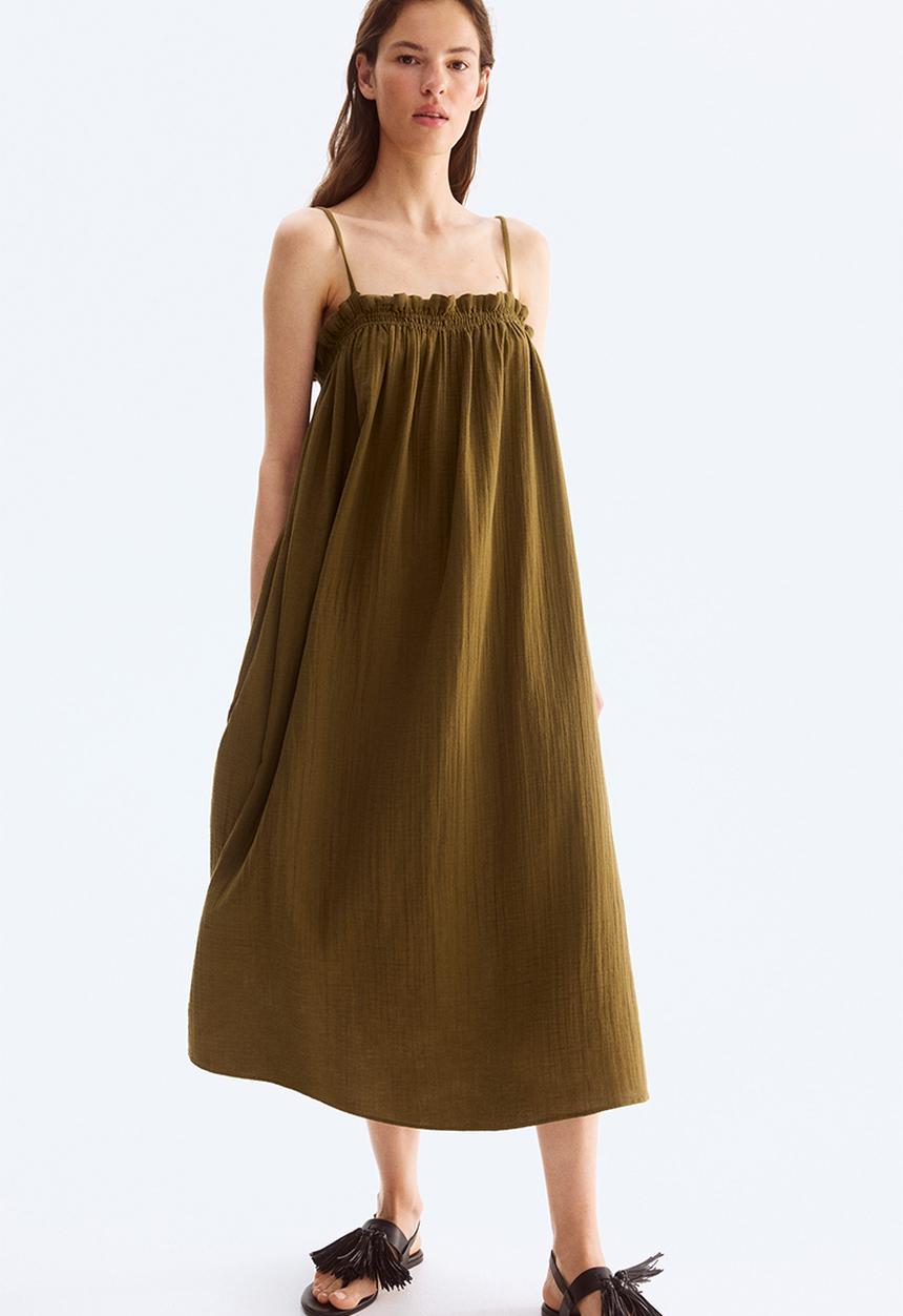H&M - Strappy muslin dress - dark khaki green