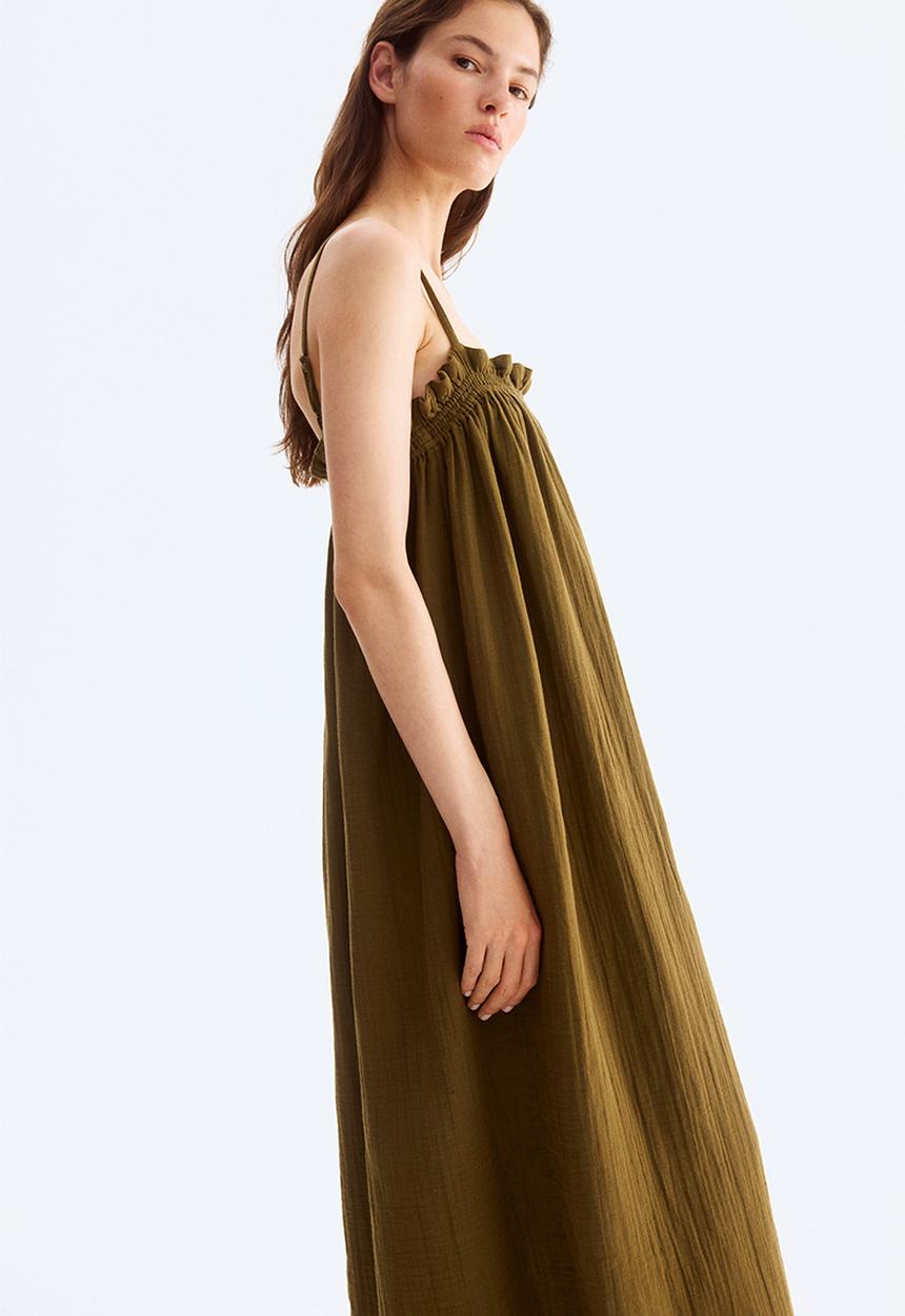 H&M - Strappy muslin dress - dark khaki green