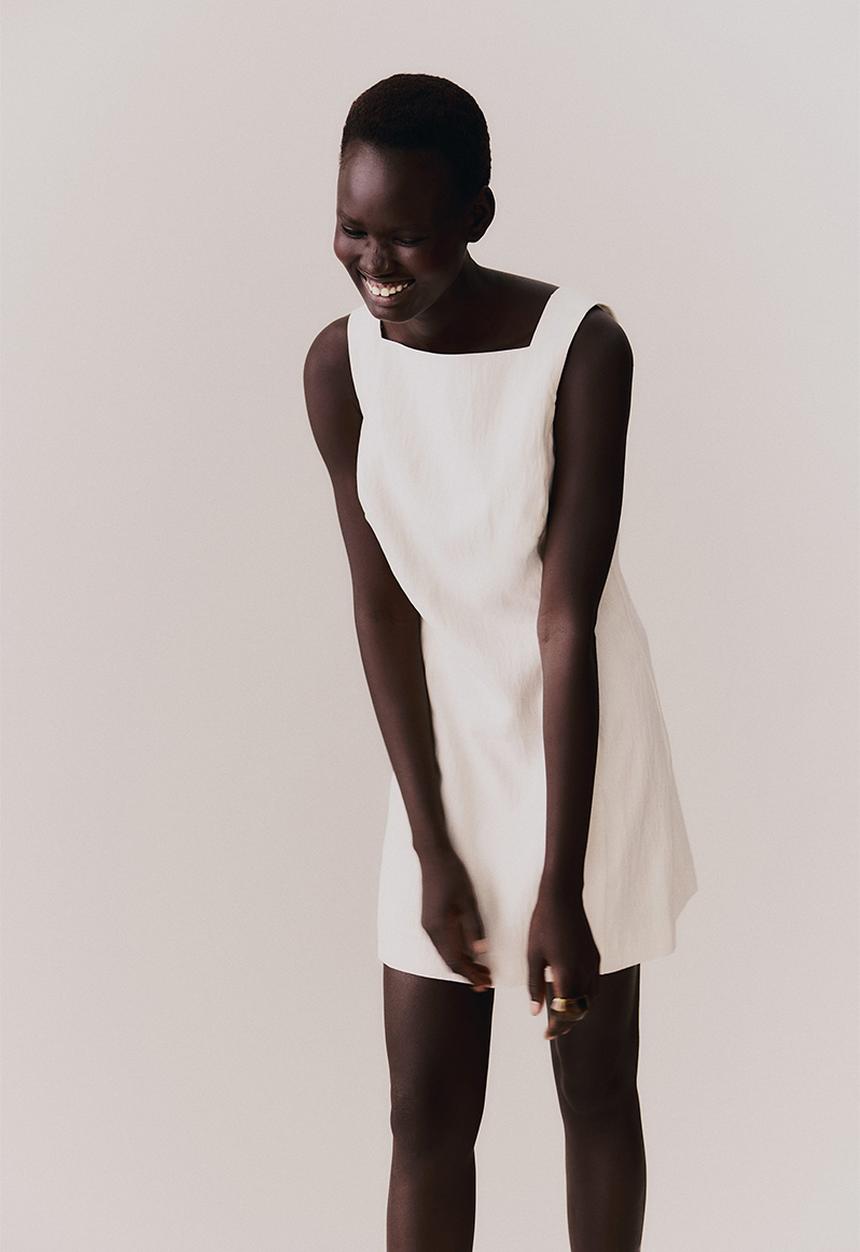 H&M - Square-neck twill dress - cream