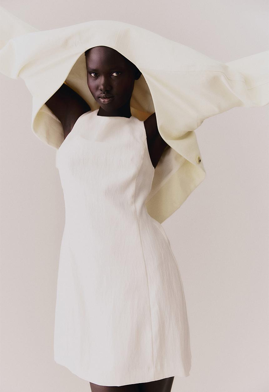 H&M - Square-neck twill dress - cream