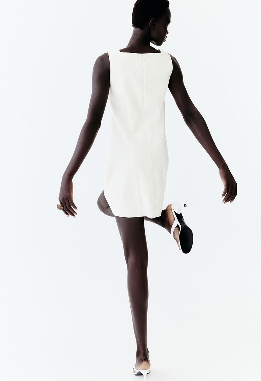H&M - Square-neck twill dress - cream