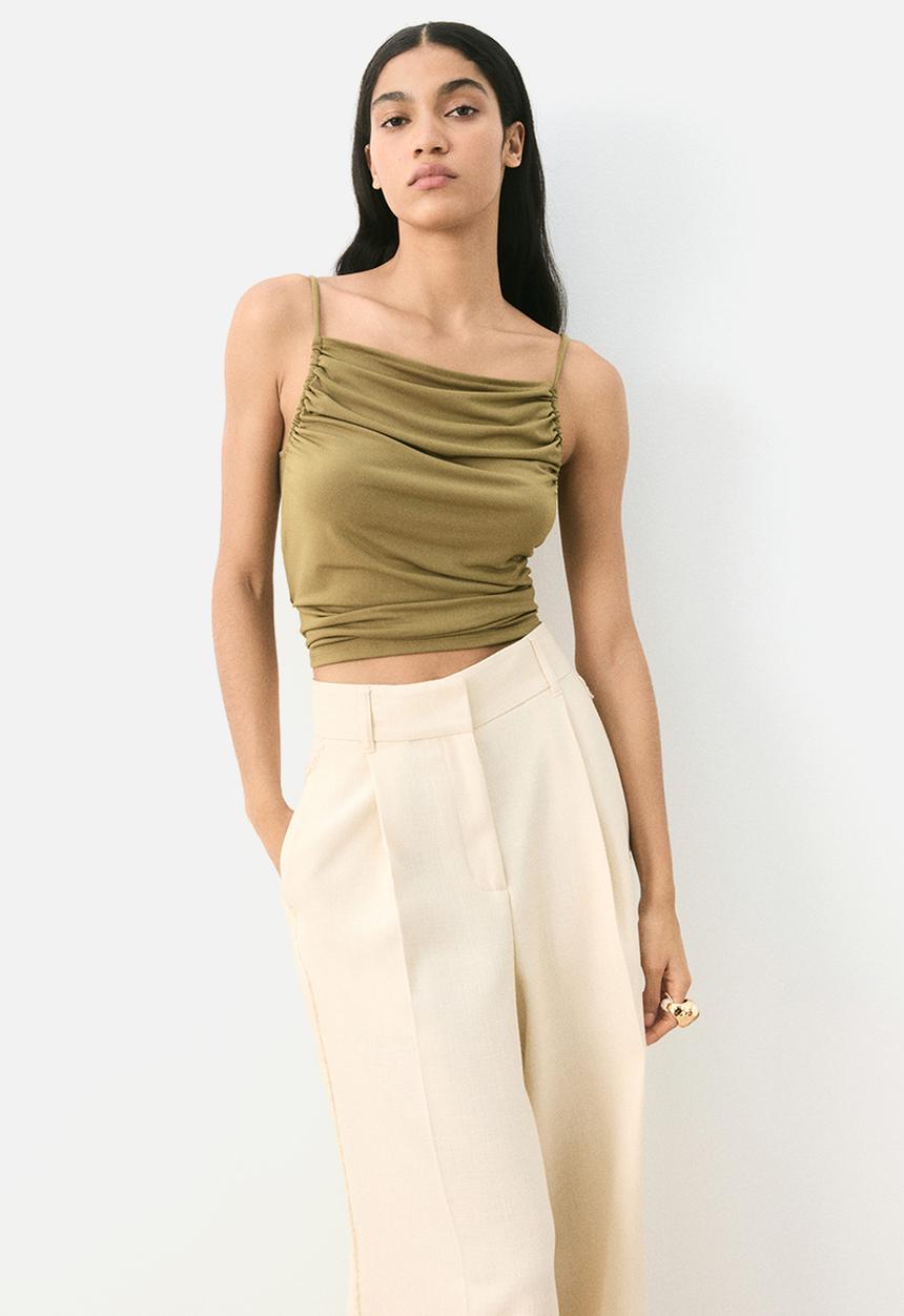 H&M - Ruched strappy top - golden olive
