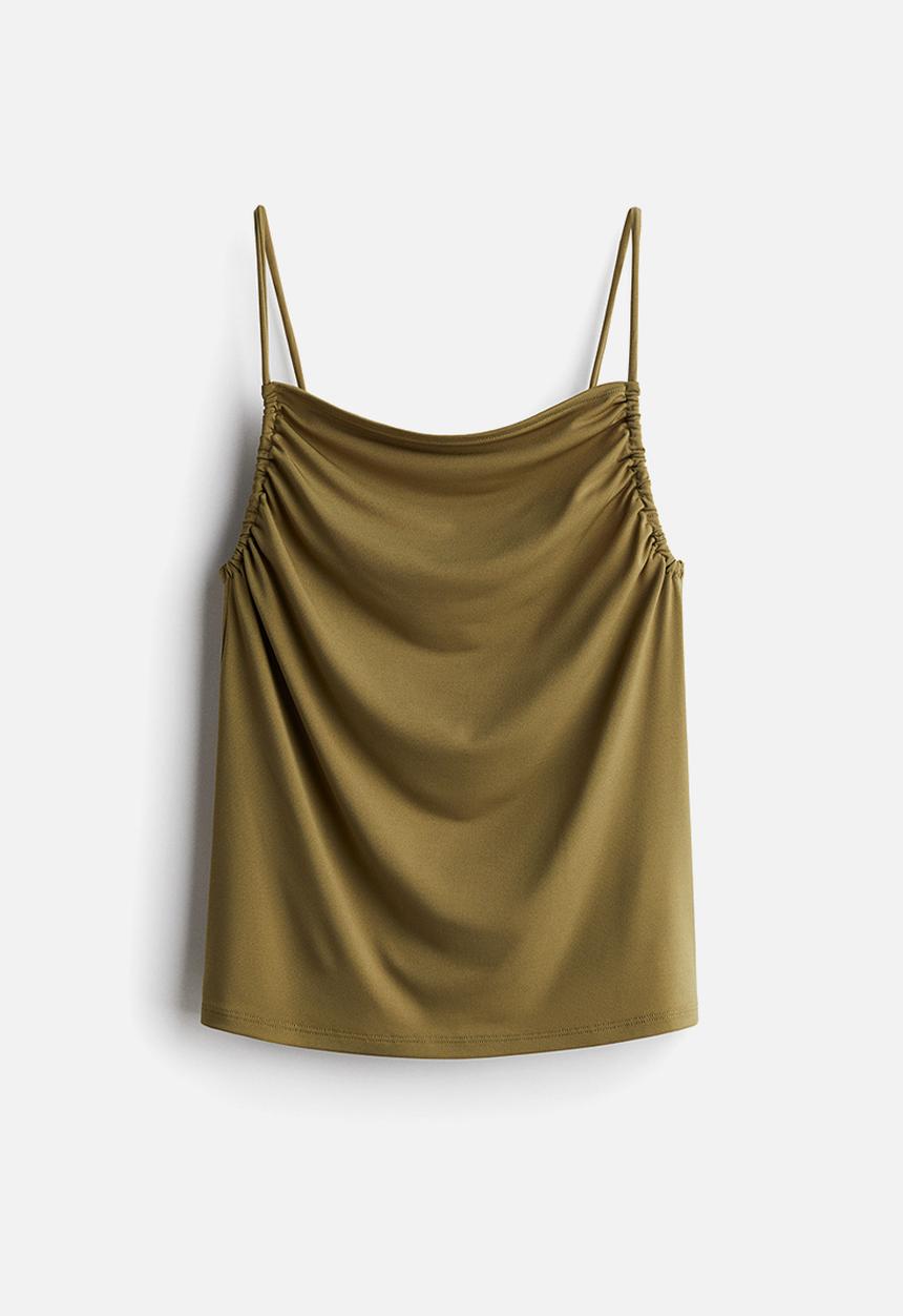 H&M - Ruched strappy top - golden olive