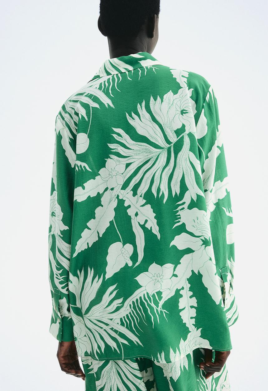 H&M - Patterned oversized shirt - green & white floral