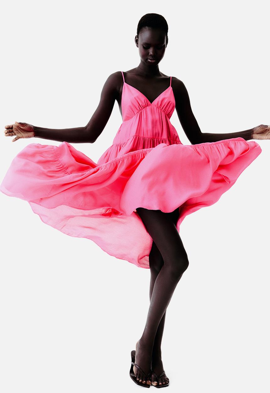 H&M - Tiered midi dress - bright pink