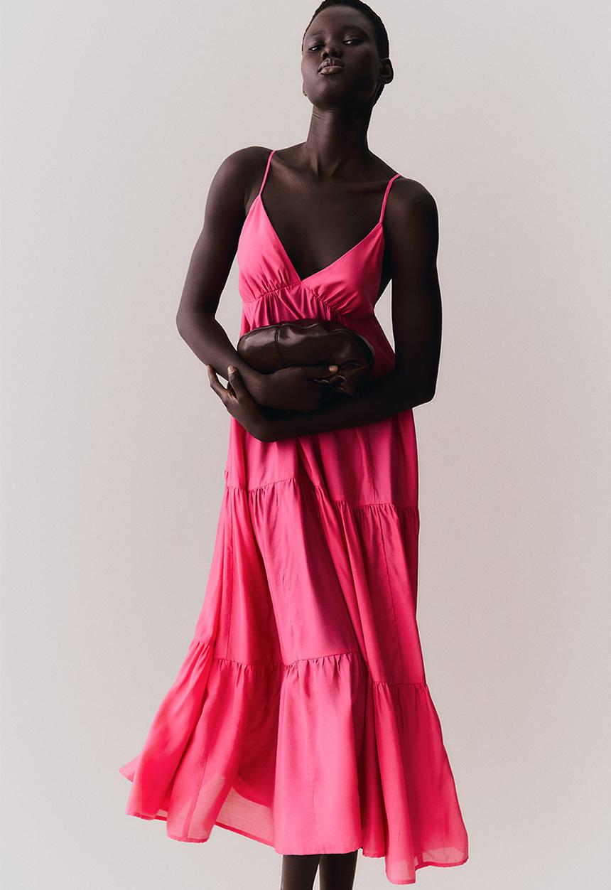 H&M - Tiered midi dress - bright pink