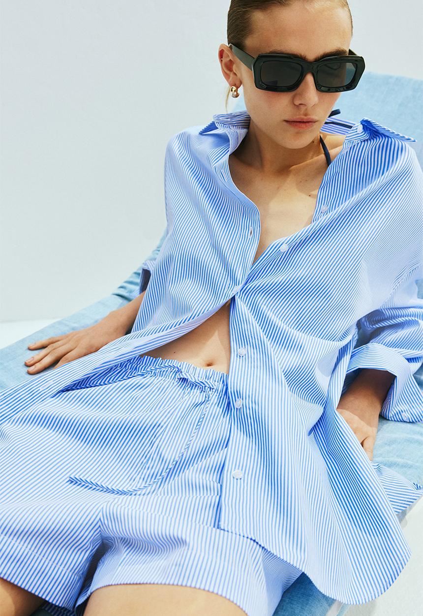 H&M - Poplin shorts - light blue & white striped