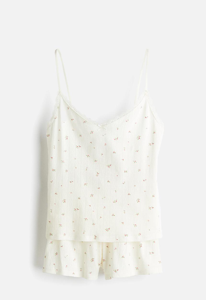 H&M - Cotton pointelle pyjamas - white/floral 