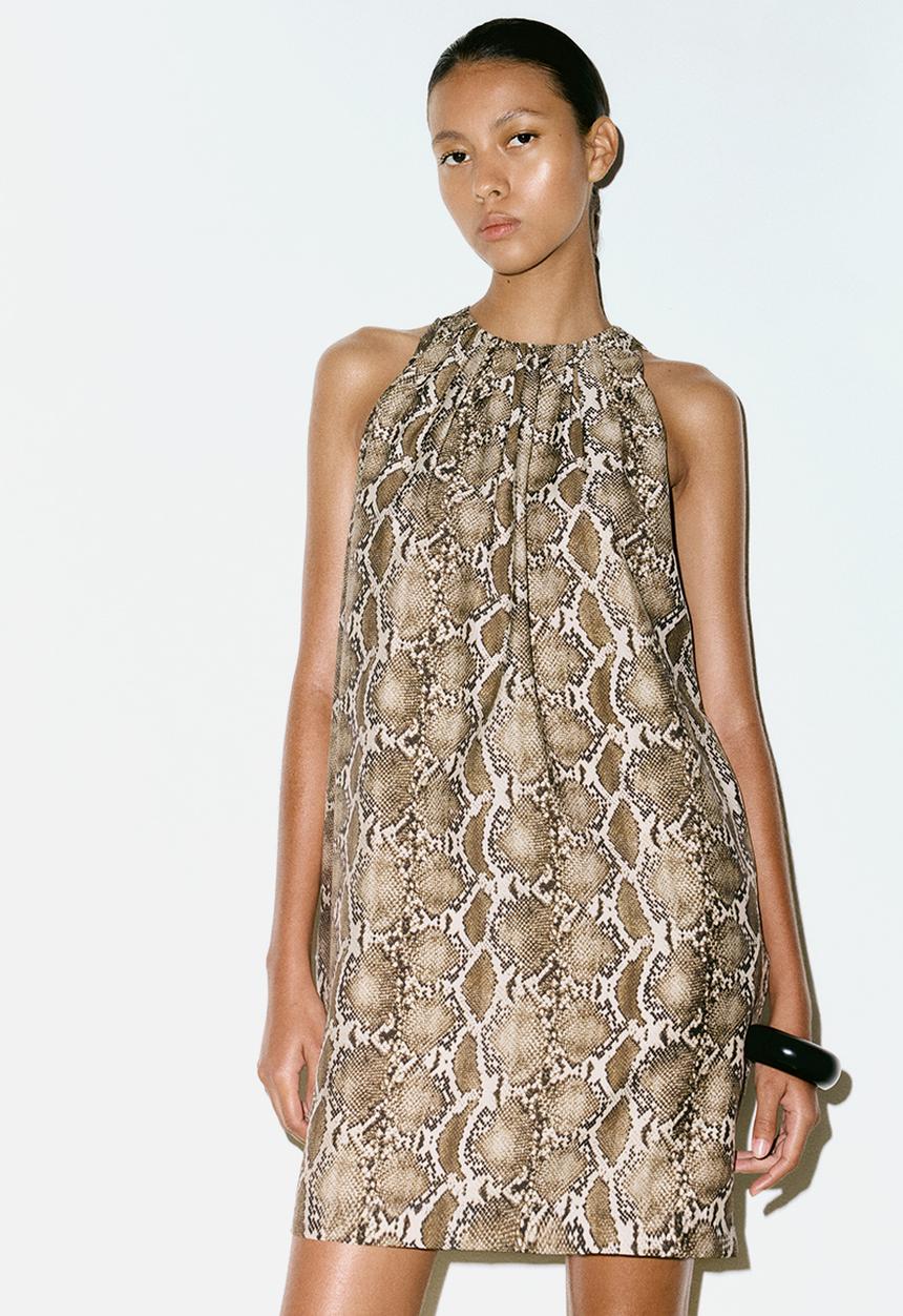 H&M - Shift dress - beige/snakeskin pattern