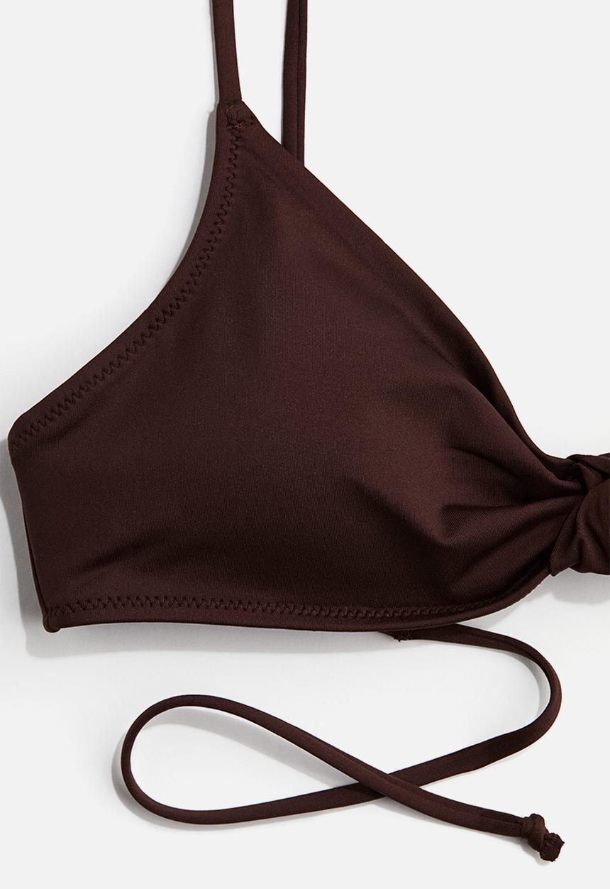 H&M - Knot-detail padded bikini top - dark brown