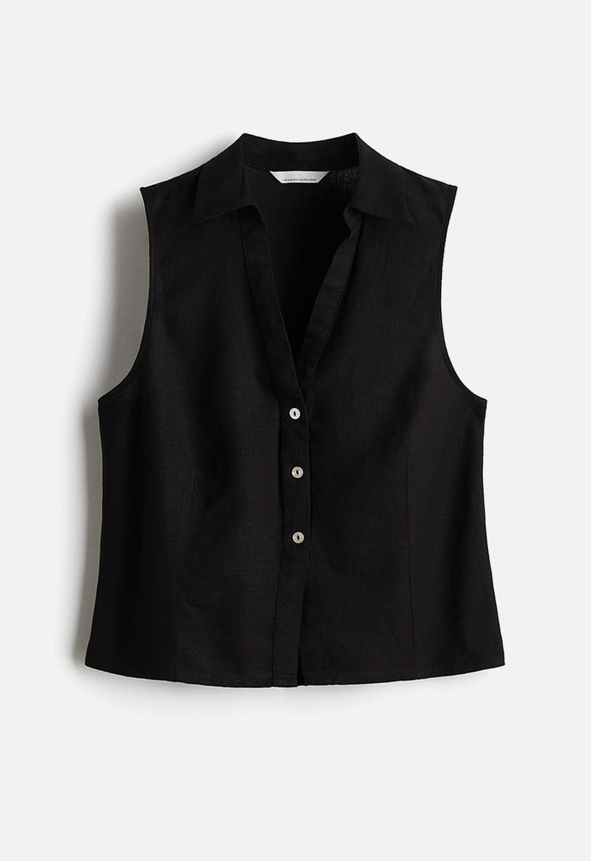 H&M - Linen-blend sleeveless shirt - black