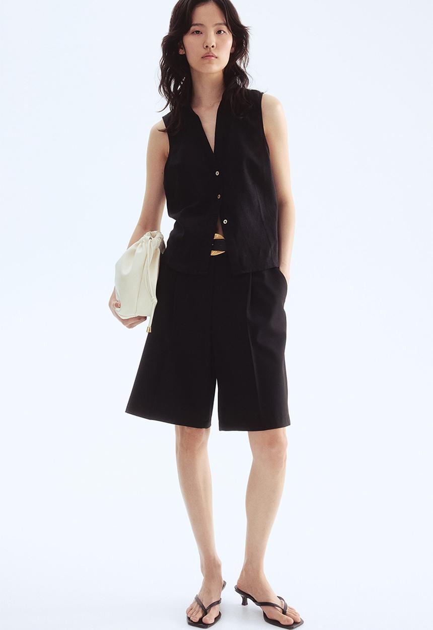 H&M - Linen-blend sleeveless shirt - black