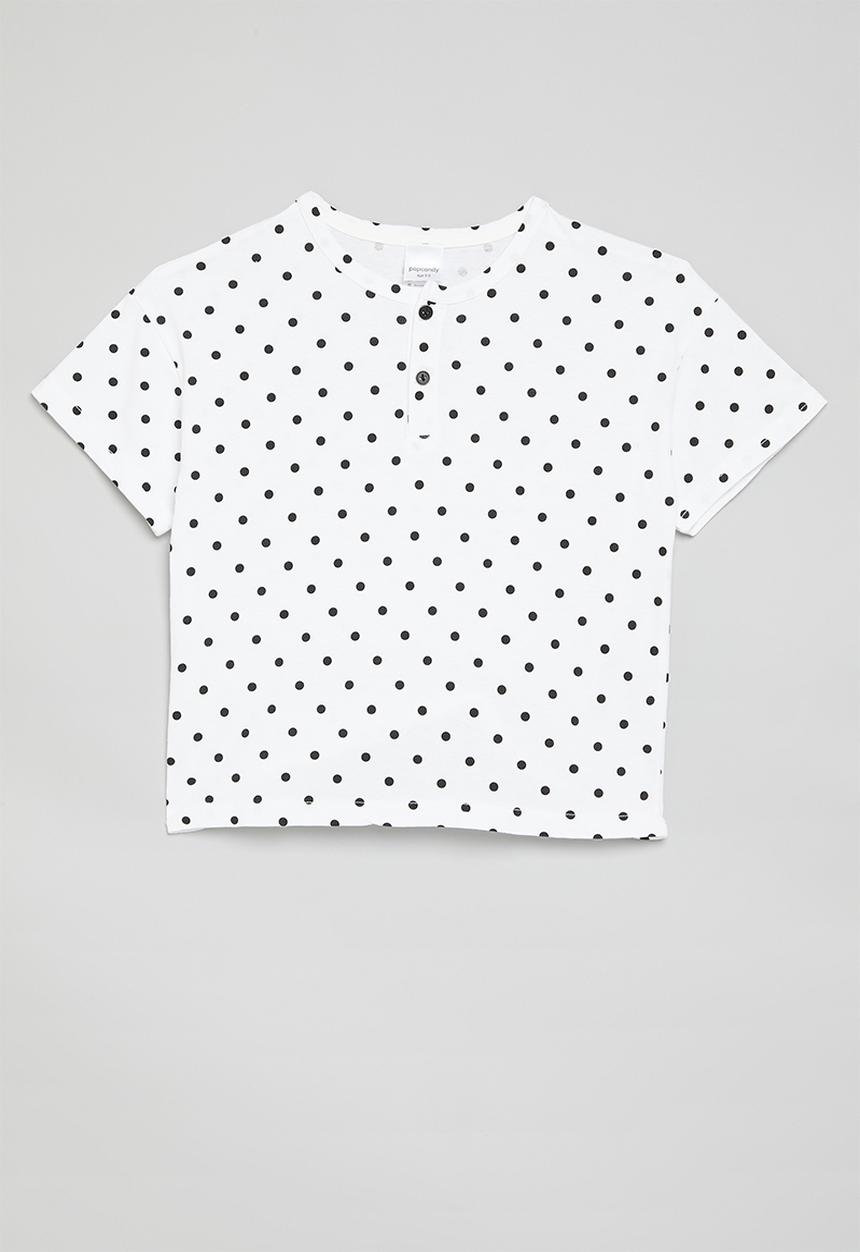 Pop Candy - Short sleeve henley tee - white/polka dots