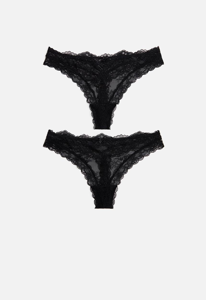 H&M - 2-Pack lace thong briefs - black
