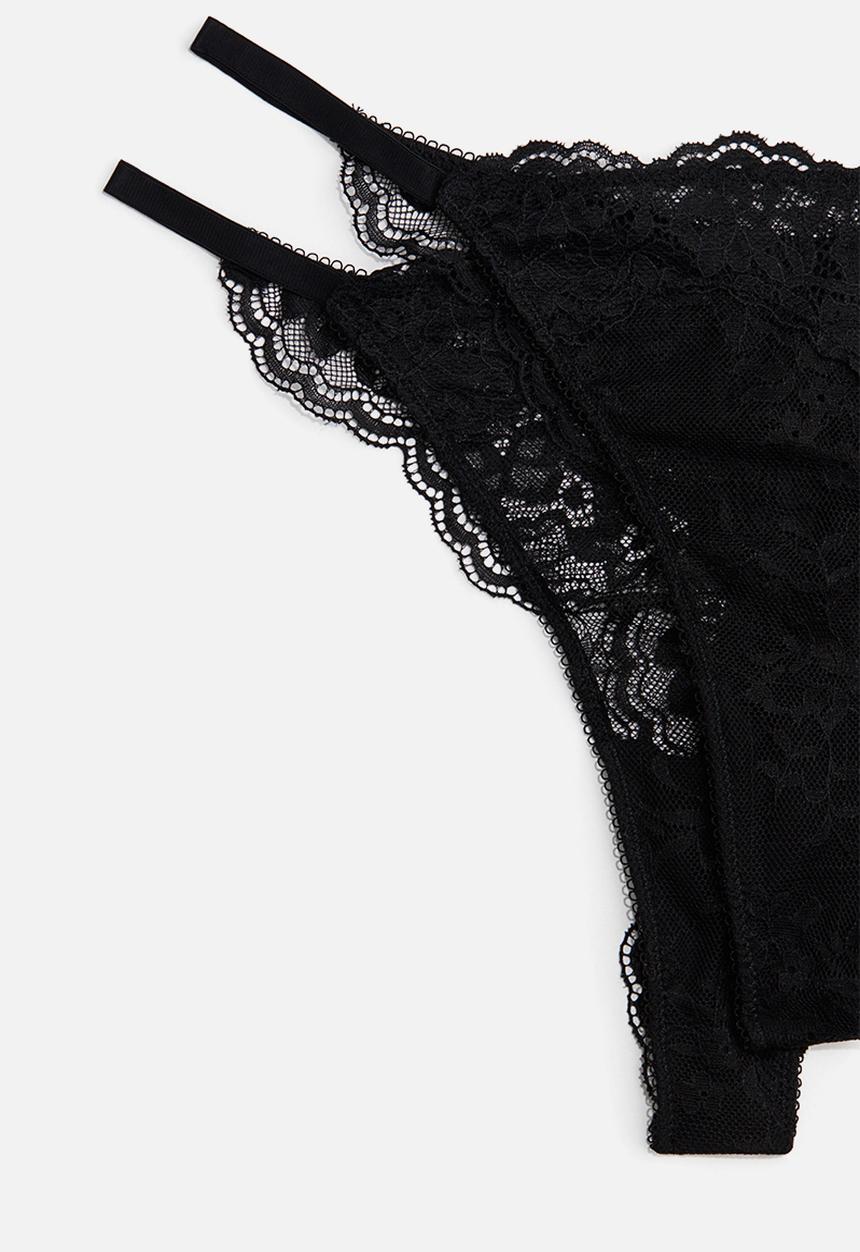 H&M - 2-Pack lace tanga thong briefs - black