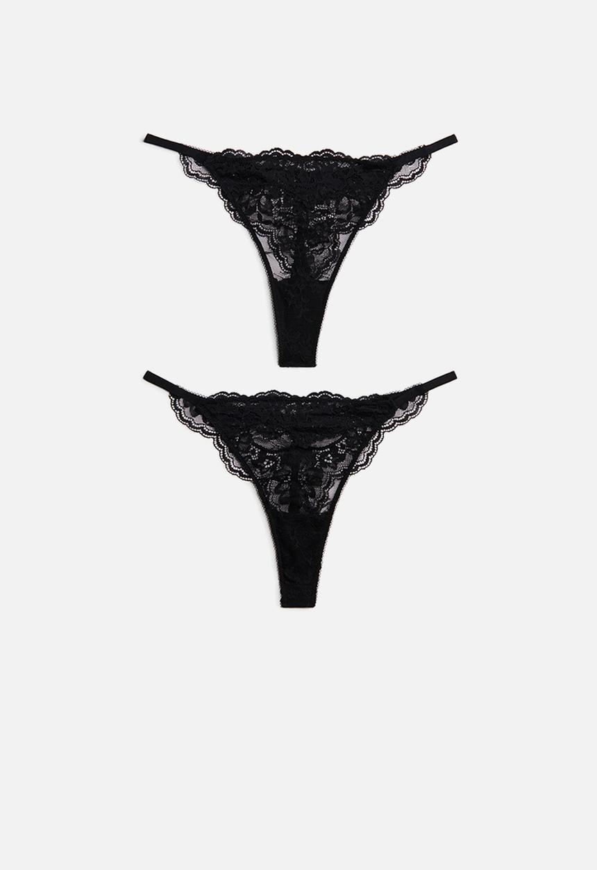 H&M - 2-Pack lace tanga thong briefs - black