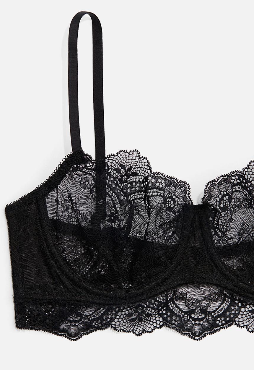 H&M - Lace balconette bra - black