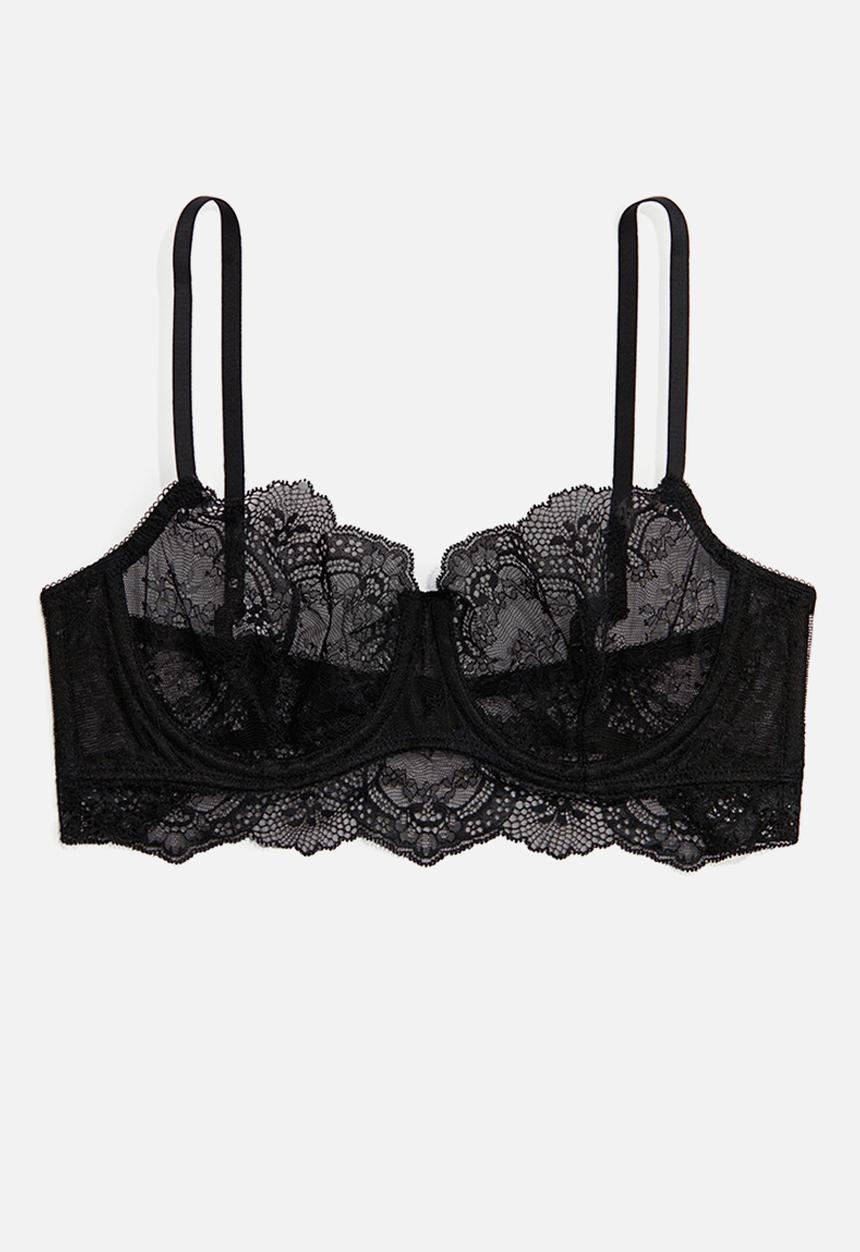 H&M - Lace balconette bra - black