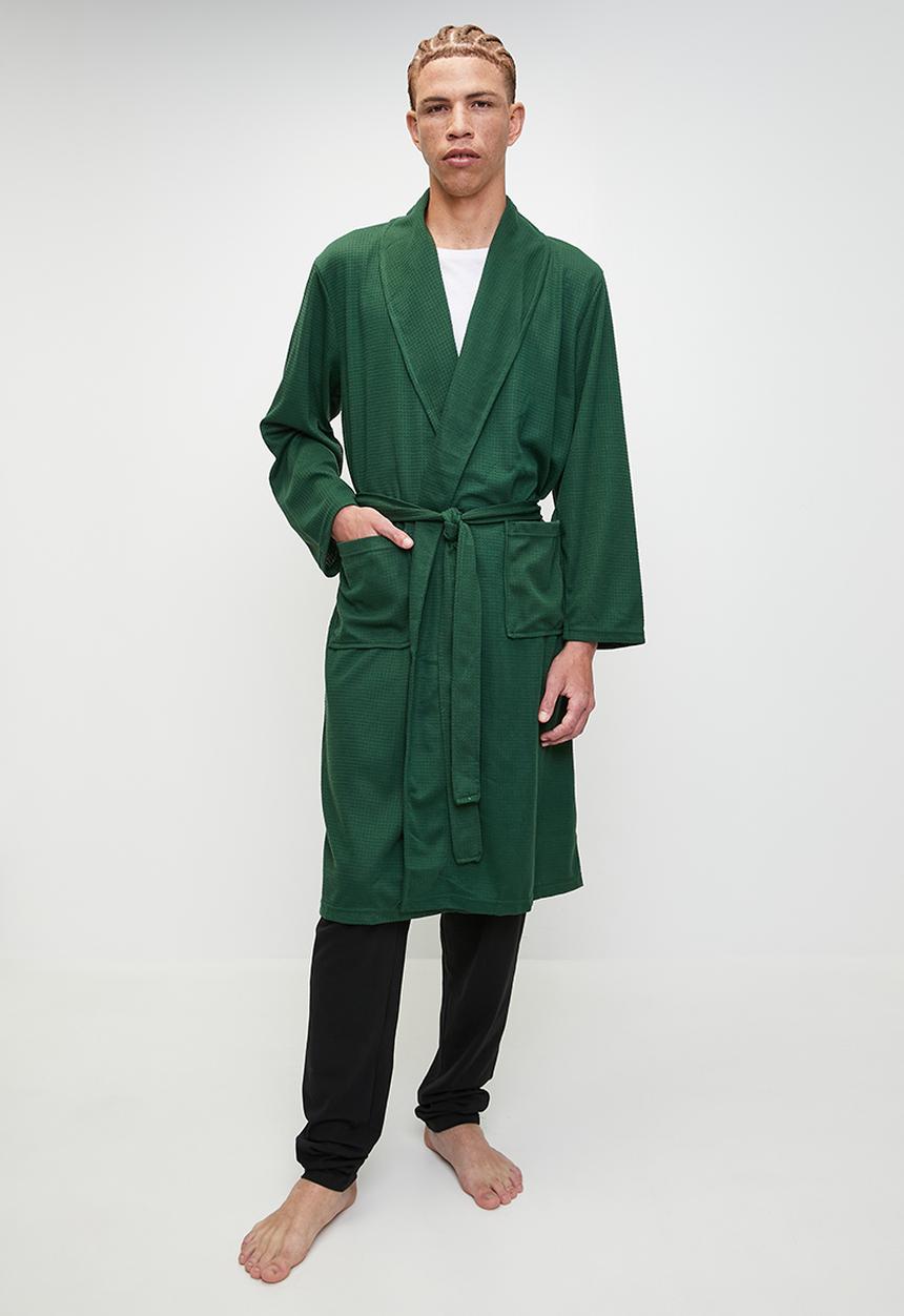 Brave Soul - Waffle Long Length Dressing Gown - Forest