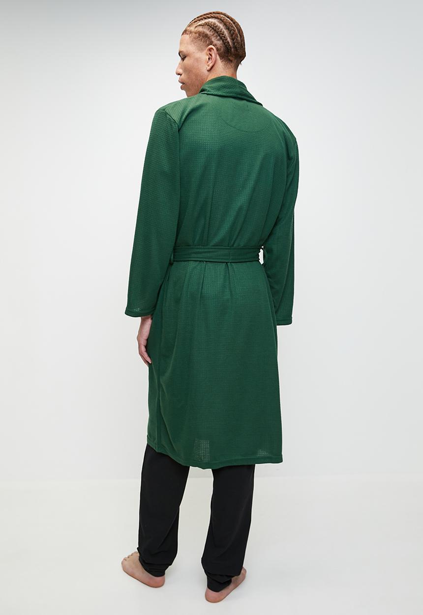 Brave Soul - Waffle Long Length Dressing Gown - Forest