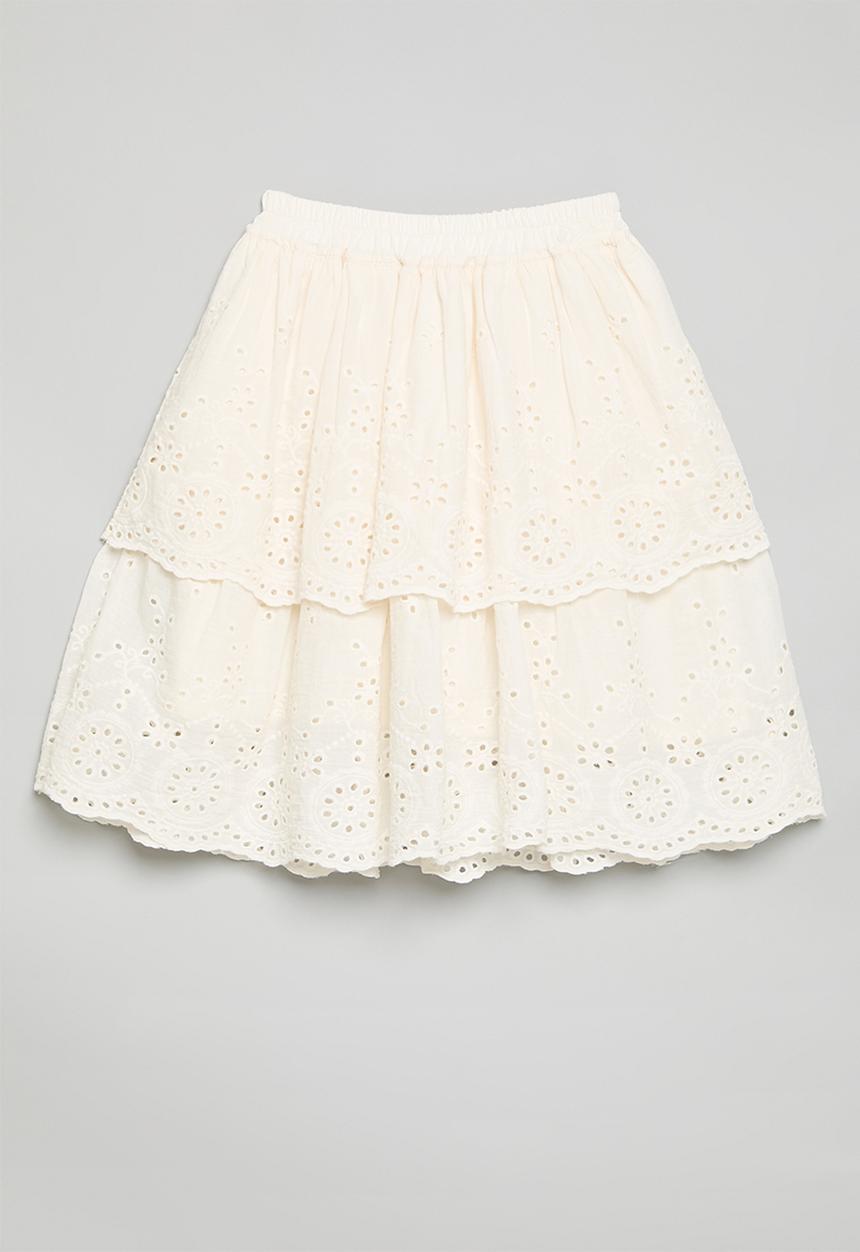 Pop Candy - Tiered anglaise boho skirt - off white