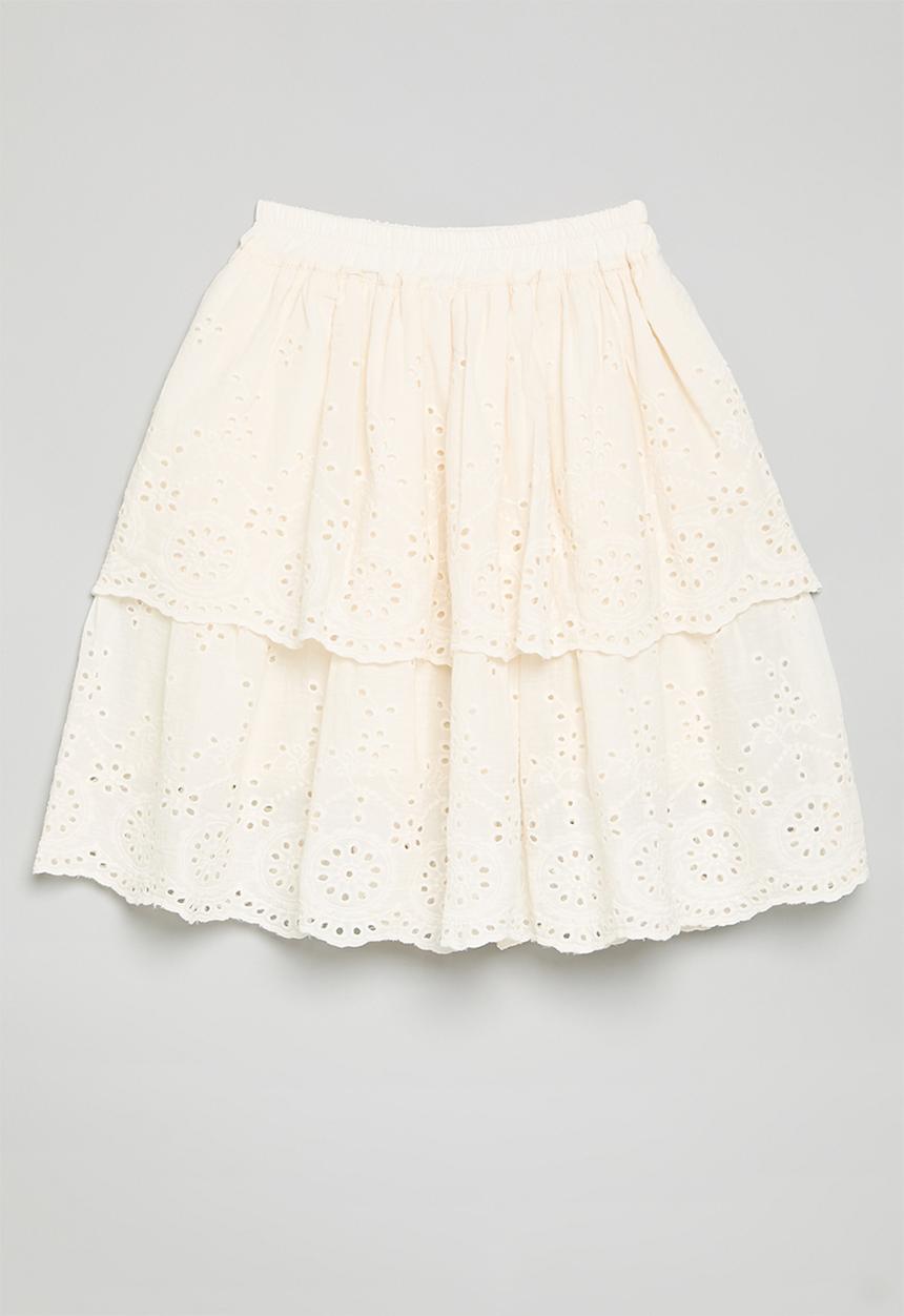 Pop Candy - Tiered anglaise boho skirt - off white