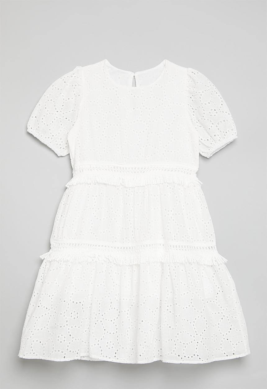 Pop Candy - Broderie anglaise dress with fringed tiers - white