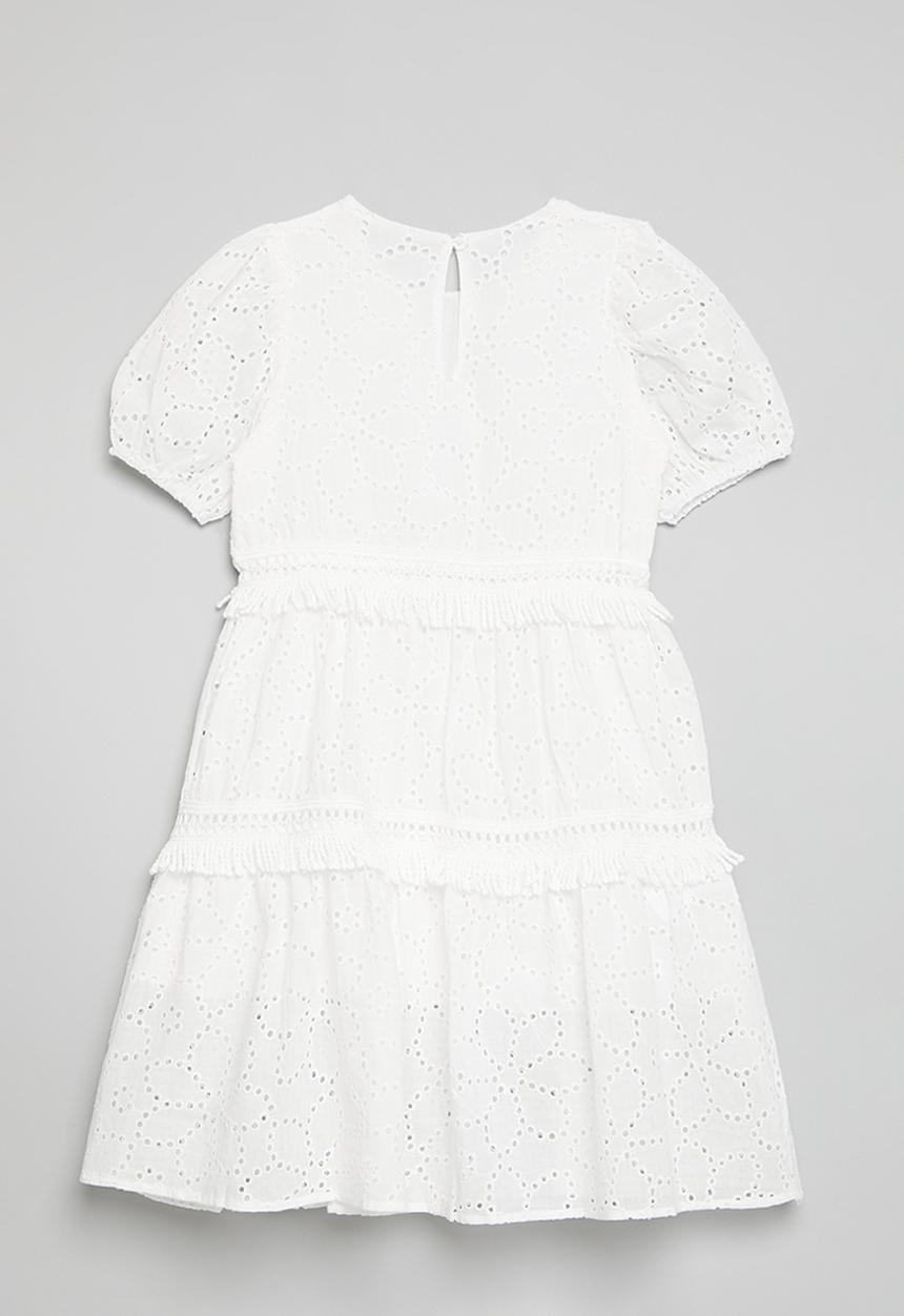 Pop Candy - Broderie anglaise dress with fringed tiers - white