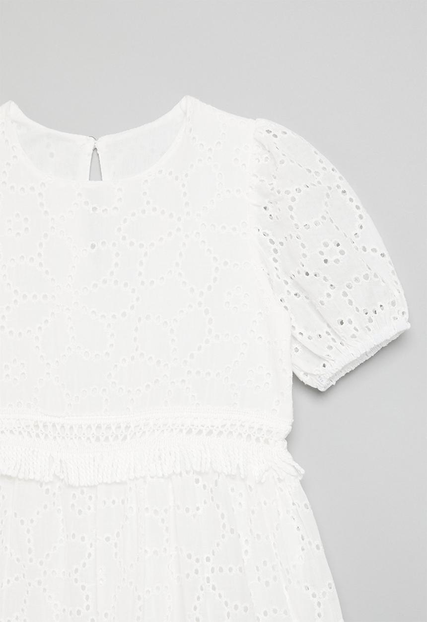 Pop Candy - Broderie anglaise dress with fringed tiers - white