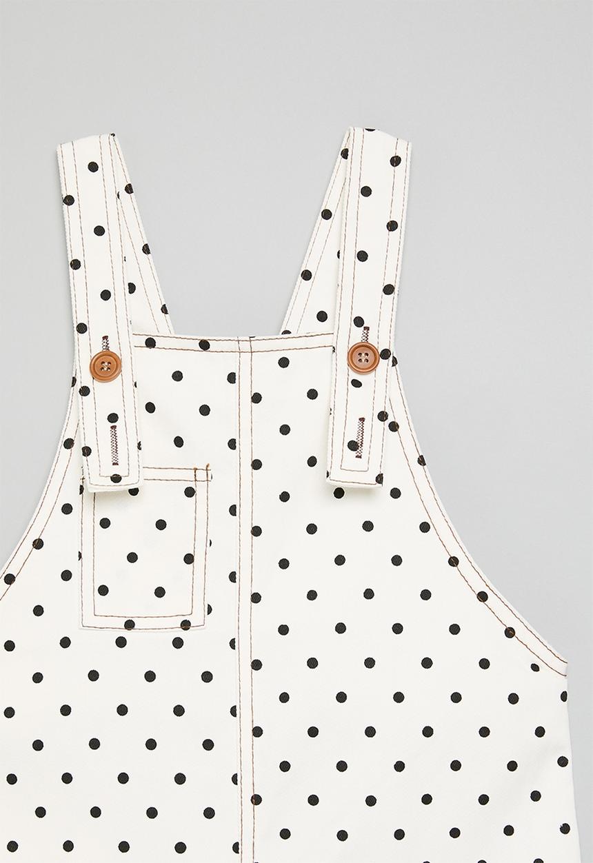 Pop Candy - Short dungarees with contrast stitching - off white/black/polka dots