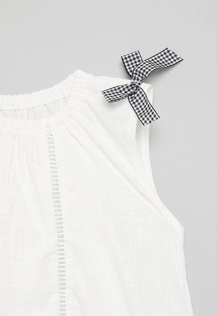 Pop Candy - Openwork blouse with contrast bow detail - white/black gingham