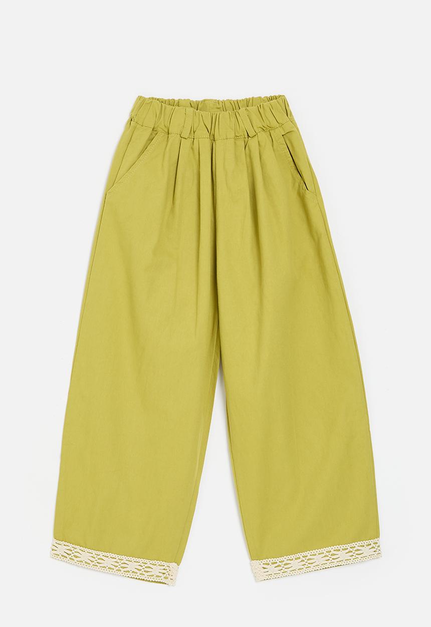 Pop Candy - Lace trim wide leg pants - bamboo green 