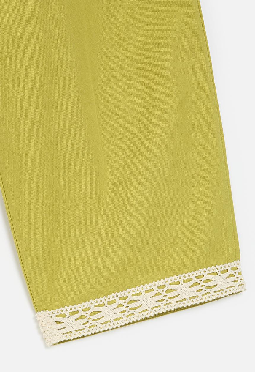 Pop Candy - Lace trim wide leg pants - bamboo green 