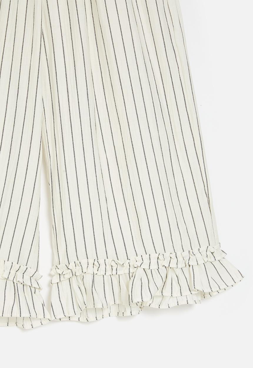 Pop Candy - Pinstripe wide leg pants with ruffled hem - white/black