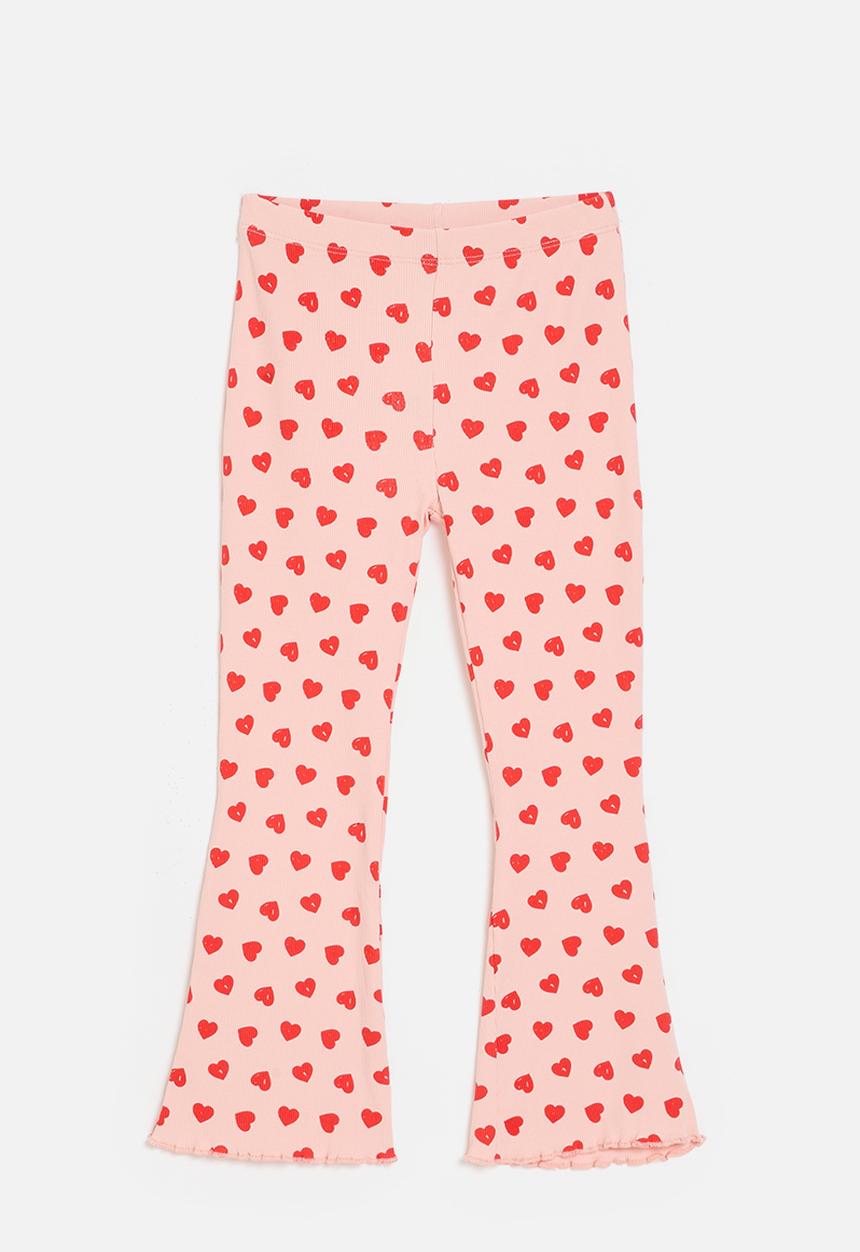 Pop Candy - Heart all-over print rib knit leggings - pink/red