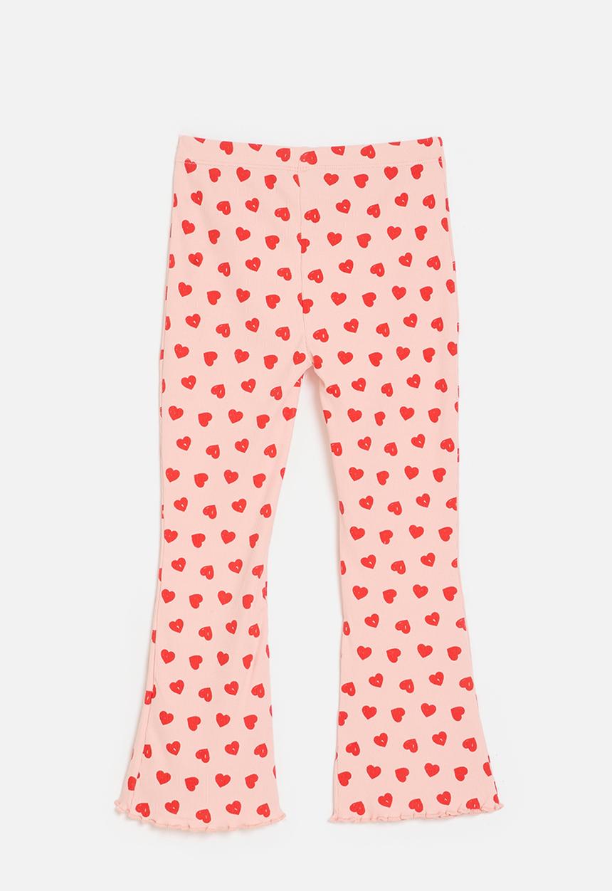 Pop Candy - Heart all-over print rib knit leggings - pink/red