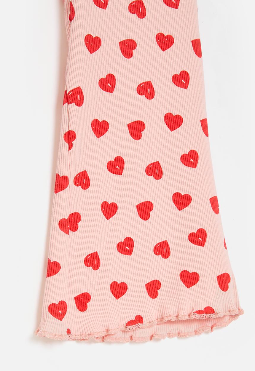 Pop Candy - Heart all-over print rib knit leggings - pink/red