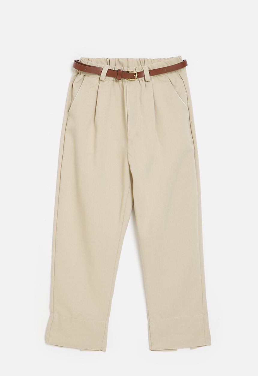 Pop Candy - Straight leg pants with cuff slits - beige